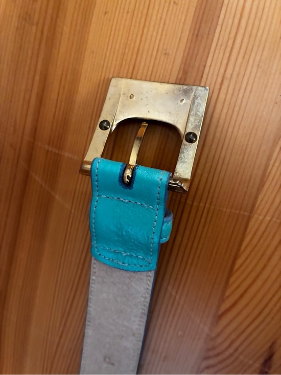 Carlisle Aqua Blue Leather Belt with Abalone Inlay Gold Buckle main image 7